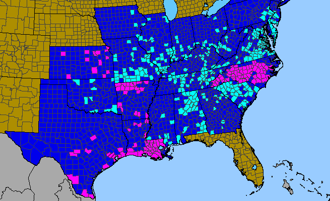 The range of Ipomoea coccinea